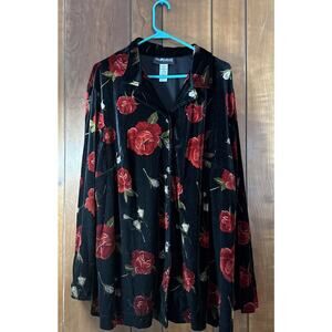 Sag Harbor Womens Shirt Top Blouse Size 2X Multicolor Floral Roses Soft V4